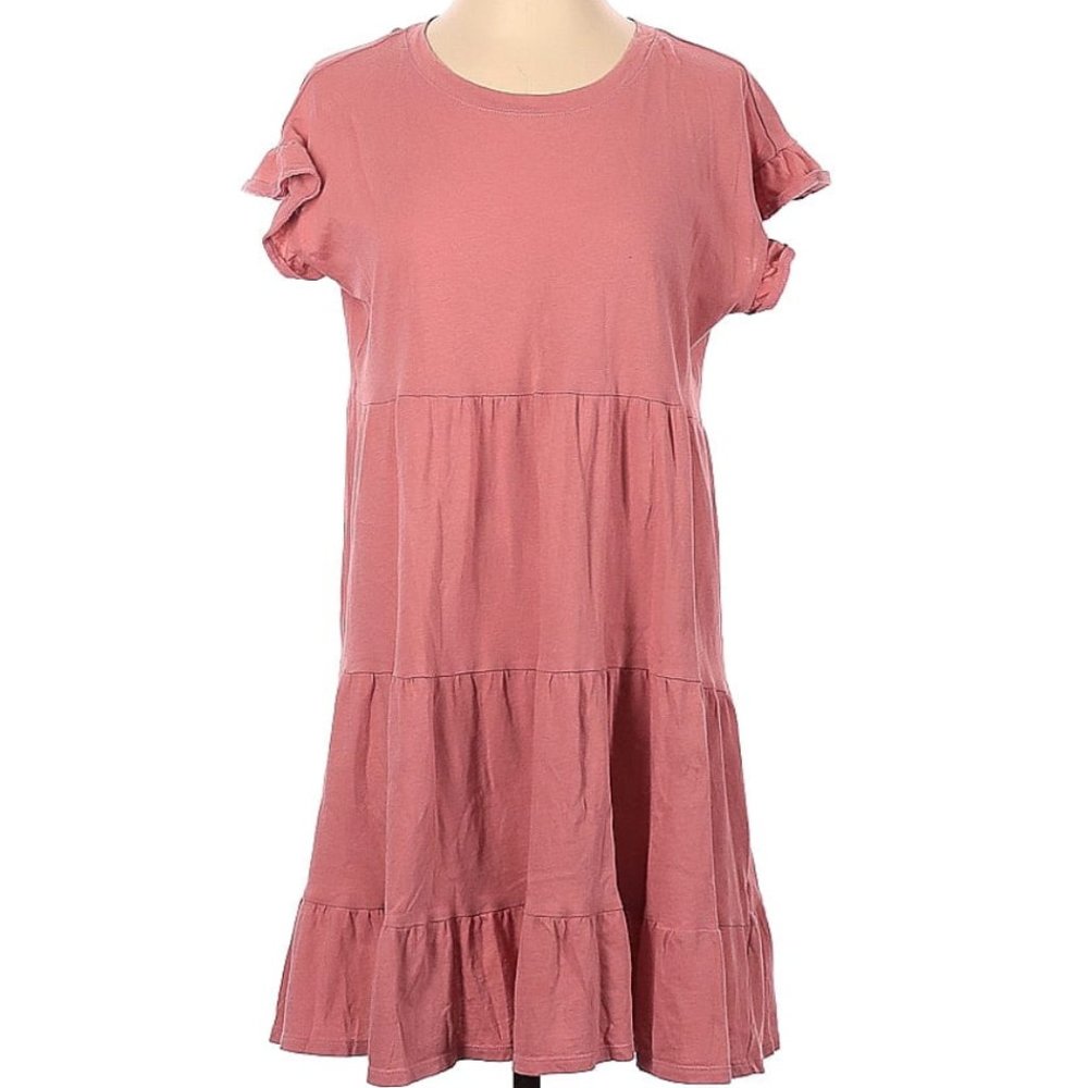 J CREW dusty rose pink tiered casual t-shirt dress 100% cotton S small